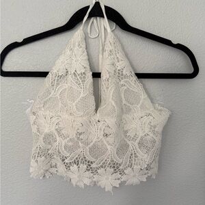 White Lace Sheer Halter Top Size Small